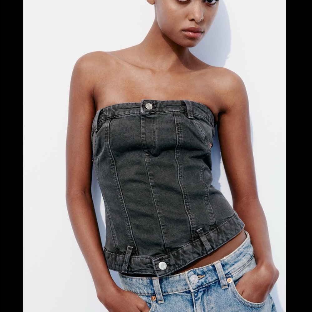CORSET STYLE DENIM TOP TRF